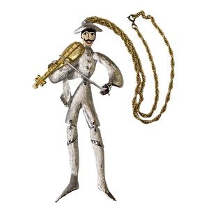 POLANI Articulated Pendant Necklace Fiddler Marionette Violin Player Vintage